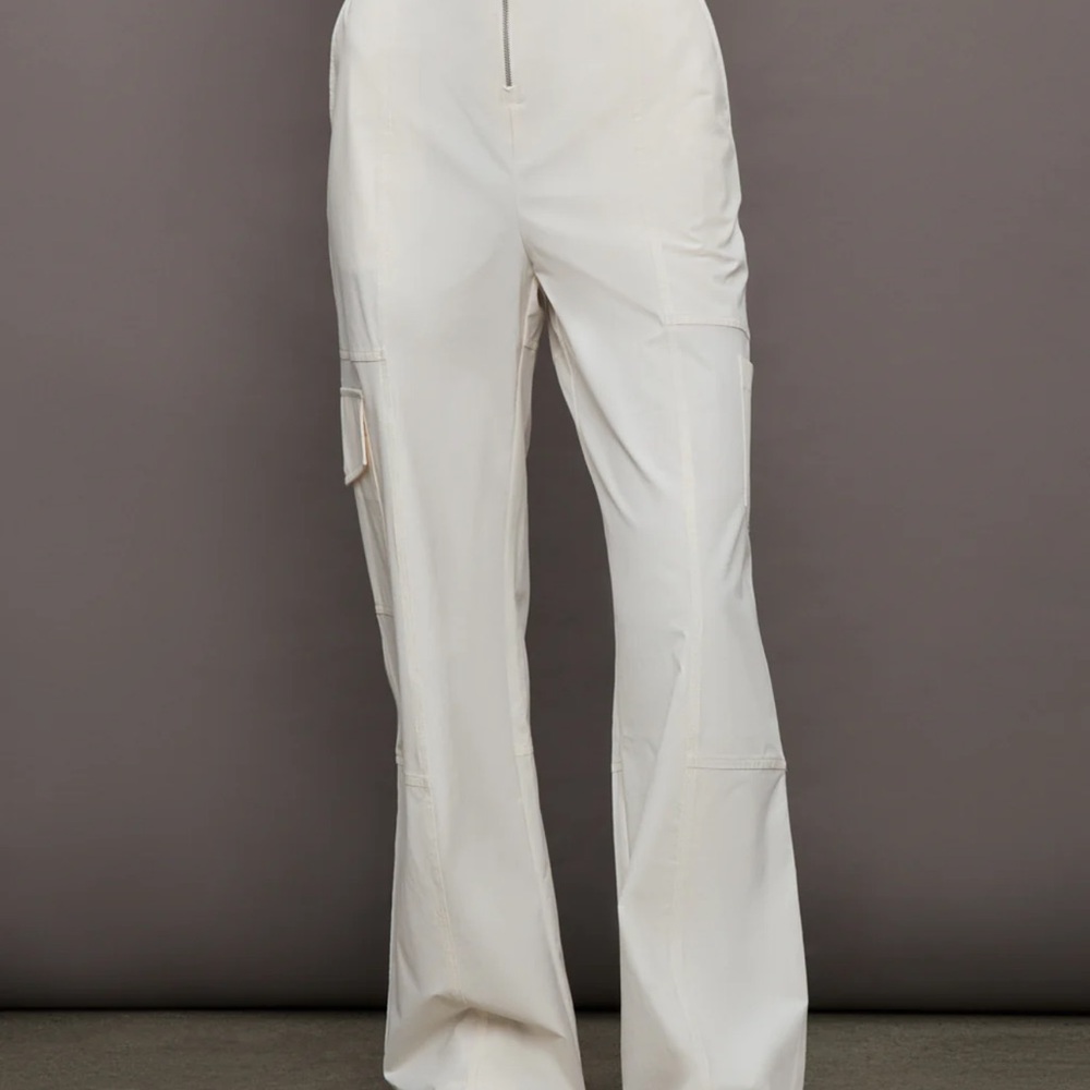 Cream High-Waisted Track Pants with Relaxed Fit